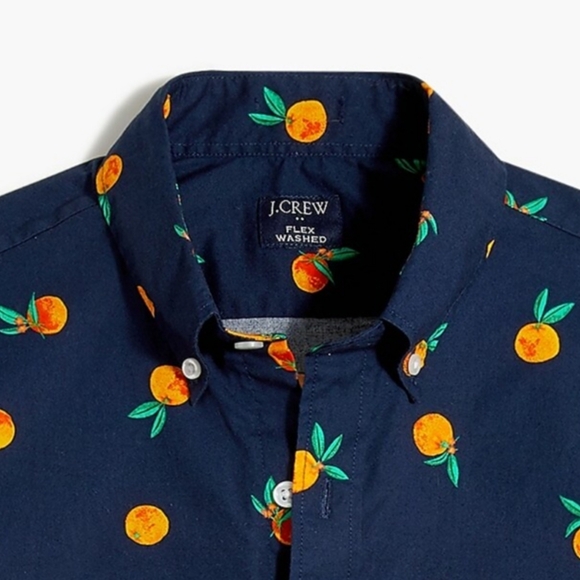 J Crew | Short-Sleeve Slim Orange-Print Flex Casual Shirt - Picture 2 of 7